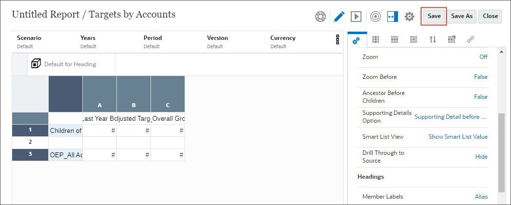 click save report
